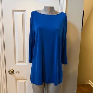 Susan Graver Blue Peek a Boo rhinestone sleeves Top, large